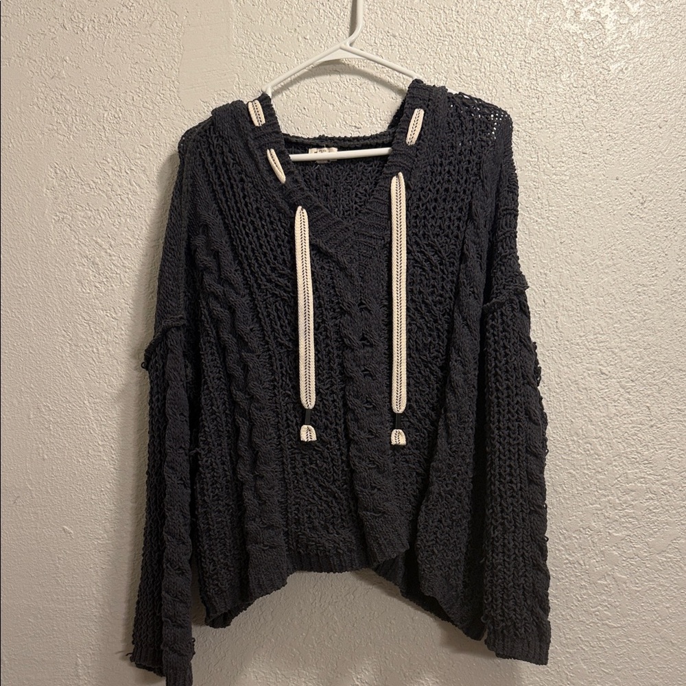 POL Cable Knit Sweater with Cream Accents